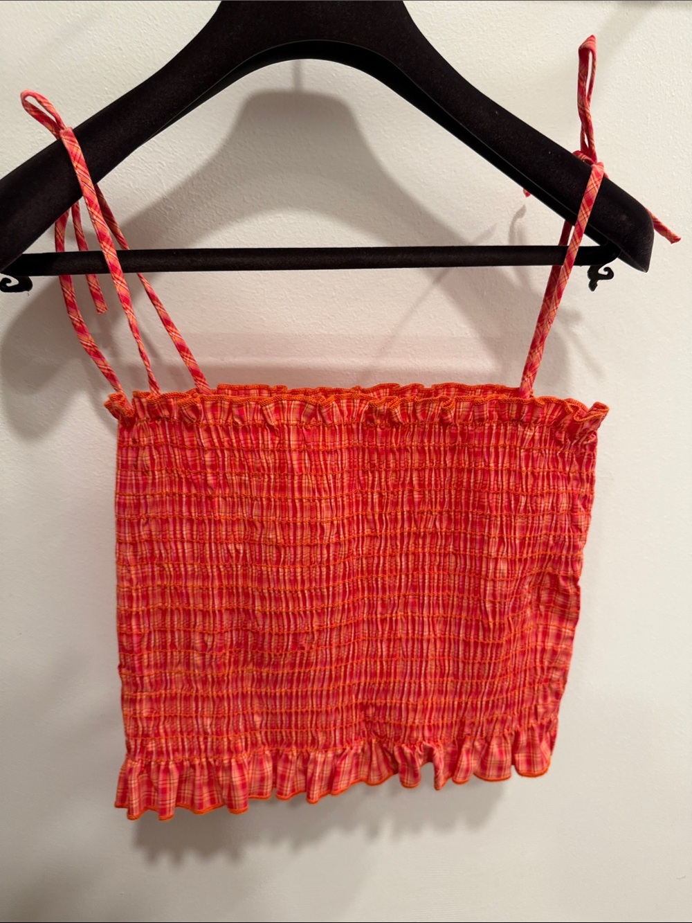 Smocked Tie-Strap Camisole in Red and Pink